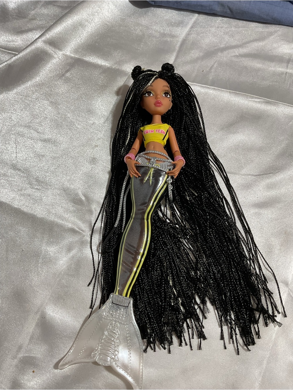 Yellow Crop Top Mermaid Doll with Black Braided Hair